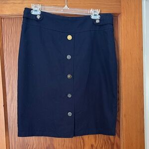 Odille Navy Button-Front Pencil Skirt